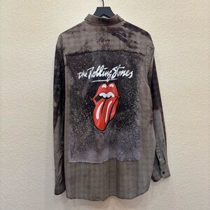 Rolling Stones Custom Bleach Wash Plaid Long Sleeve Button Down Shirt 16.5-17